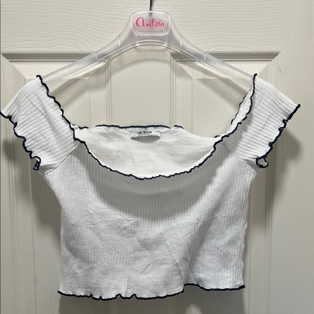 Zara White Crop Top with Black Edging
